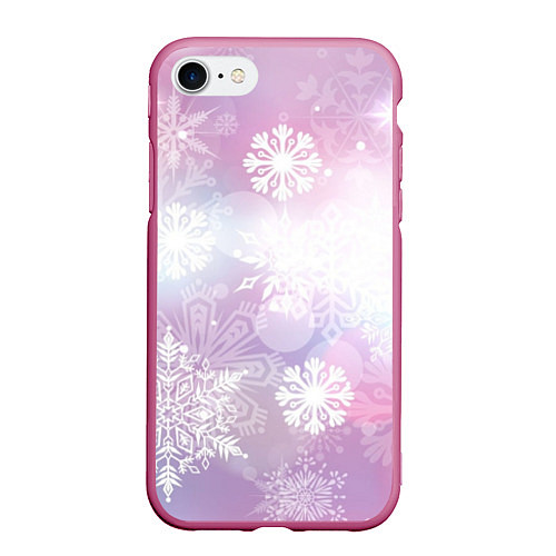 Чехол iPhone 7/8 матовый Снежинки / 3D-Малиновый – фото 1