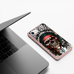 Чехол iPhone 7/8 матовый Череп индейца, цвет: 3D-светло-розовый — фото 2