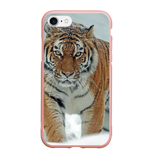 Чехол iPhone 7/8 матовый Тигр / 3D-Светло-розовый – фото 1