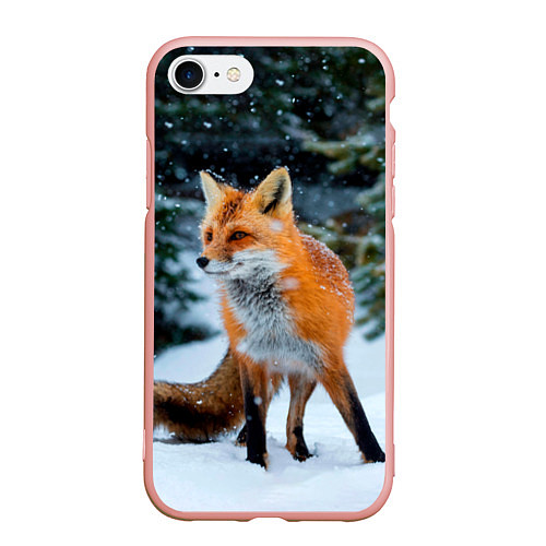 Чехол iPhone 7/8 матовый Лиса в зимнем лесу / 3D-Светло-розовый – фото 1