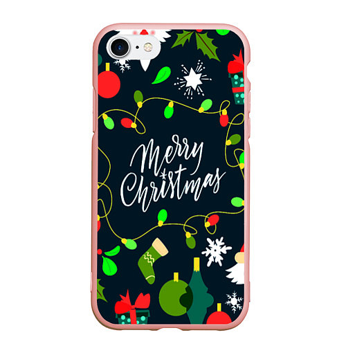 Чехол iPhone 7/8 матовый Merry Christmas / 3D-Светло-розовый – фото 1