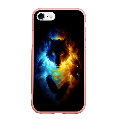 Чехол iPhone 7/8 матовый Волки в огне / 3D-Светло-розовый – фото 1
