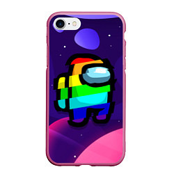 Чехол iPhone 7/8 матовый AMONG US - RAINBOW SPACE, цвет: 3D-малиновый