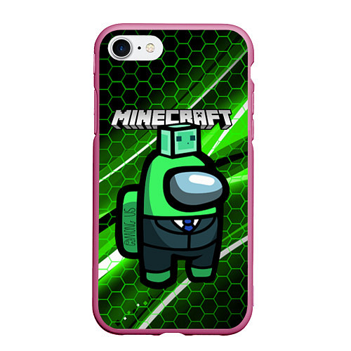 Чехол iPhone 7/8 матовый Among Us х Minecraft Z / 3D-Малиновый – фото 1