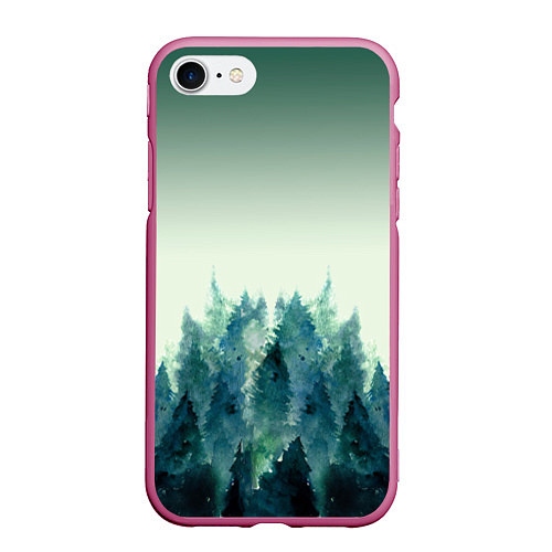 Чехол iPhone 7/8 матовый Акварельный лес градиент / 3D-Малиновый – фото 1