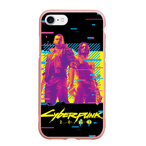 Чехол iPhone 7/8 матовый Cyberpunk 2077 - Взлом системы / 3D-Светло-розовый – фото 1