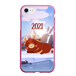 Чехол iPhone 7/8 матовый Спящий бык 2021, цвет: 3D-малиновый