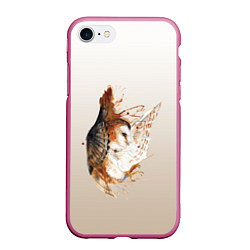 Чехол iPhone 7/8 матовый Летящая сова рисунок, цвет: 3D-малиновый