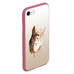 Чехол iPhone 7/8 матовый Летящая сова рисунок, цвет: 3D-малиновый — фото 2