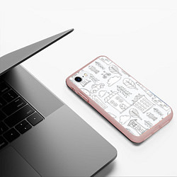 Чехол iPhone 7/8 матовый Нарисованный город, цвет: 3D-светло-розовый — фото 2