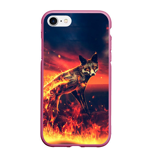 Чехол iPhone 7/8 матовый Огненная лиса / 3D-Малиновый – фото 1