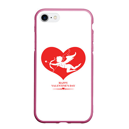 Чехол iPhone 7/8 матовый Happy Valentines Day / 3D-Малиновый – фото 1