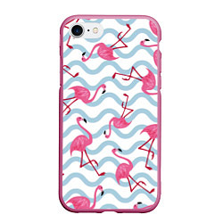 Чехол iPhone 7/8 матовый Фламинго Волны, цвет: 3D-малиновый