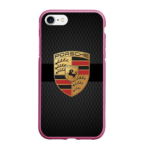 Чехол iPhone 7/8 матовый PORSCHE ПОРШ / 3D-Малиновый – фото 1