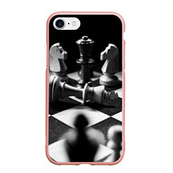 Чехол iPhone 7/8 матовый Шахматы фигуры доска ход мат, цвет: 3D-светло-розовый