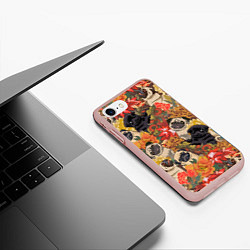 Чехол iPhone 7/8 матовый Мопсики Цветочки, цвет: 3D-светло-розовый — фото 2