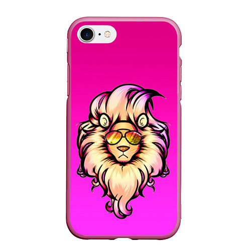Чехол iPhone 7/8 матовый Модный лев в очках / 3D-Малиновый – фото 1