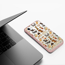 Чехол iPhone 7/8 матовый Узор песики собачки гав, цвет: 3D-светло-розовый — фото 2