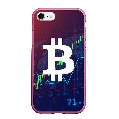 Чехол iPhone 7/8 матовый БИТКОИН BITCOIN / 3D-Малиновый – фото 1