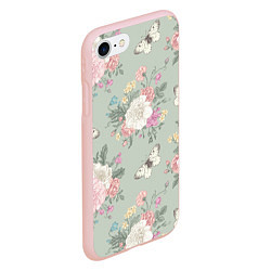 Чехол iPhone 7/8 матовый Бабочки в цветах, цвет: 3D-светло-розовый — фото 2