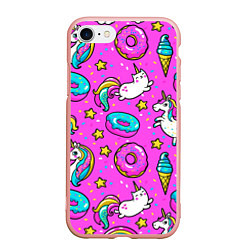 Чехол iPhone 7/8 матовый Единороги с пончиками, цвет: 3D-светло-розовый