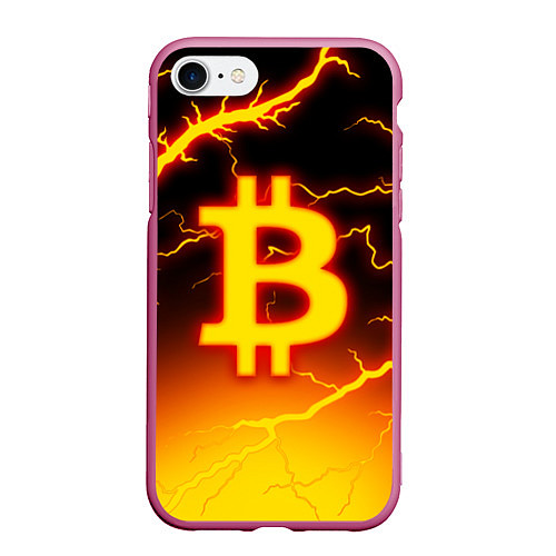 Чехол iPhone 7/8 матовый БИТКОИН МОЛНИЯ BITCOIN / 3D-Малиновый – фото 1