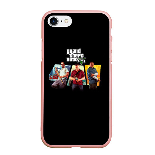 Чехол iPhone 7/8 матовый Grand Theft Auto V персонажи / 3D-Светло-розовый – фото 1