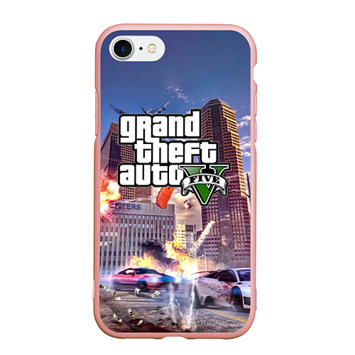 Чехол iPhone 7/8 матовый ЭКШЕН Grand Theft Auto V / 3D-Светло-розовый – фото 1