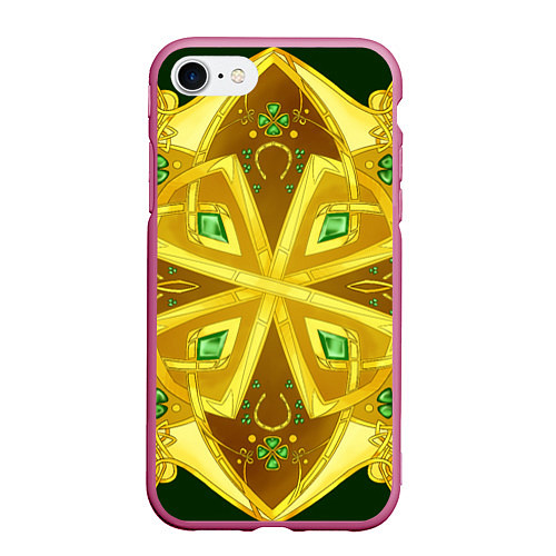 Чехол iPhone 7/8 матовый Золотой клевер / 3D-Малиновый – фото 1