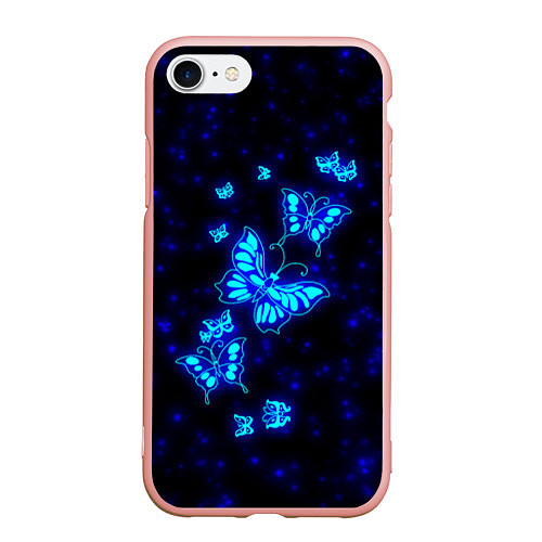 Чехол iPhone 7/8 матовый Неоновые бабочки / 3D-Светло-розовый – фото 1
