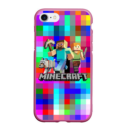 Чехол iPhone 7/8 матовый MINECRAFT МАЙНКРАФТ / 3D-Малиновый – фото 1