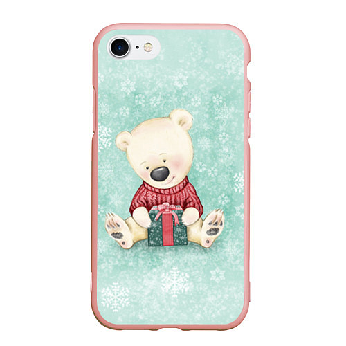 Чехол iPhone 7/8 матовый Медвежонок с подарком / 3D-Светло-розовый – фото 1