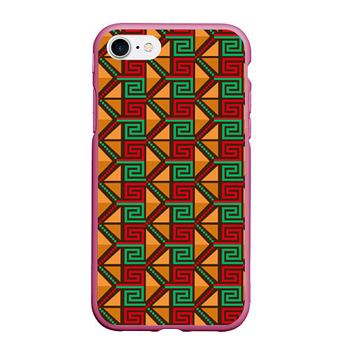 Чехол iPhone 7/8 матовый Узор коренных индейцев америки / 3D-Малиновый – фото 1