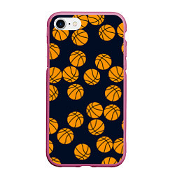 Чехол iPhone 7/8 матовый Баскетбольные мячи, цвет: 3D-малиновый