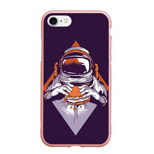 Чехол iPhone 7/8 матовый Космонавт ест бургер / 3D-Светло-розовый – фото 1