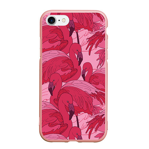 Чехол iPhone 7/8 матовый Розовые фламинго / 3D-Светло-розовый – фото 1