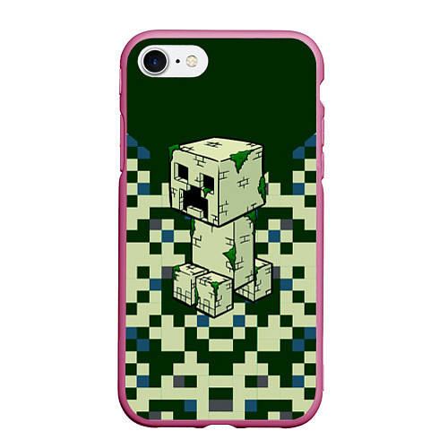 Чехол iPhone 7/8 матовый Minecraft Крипер / 3D-Малиновый – фото 1