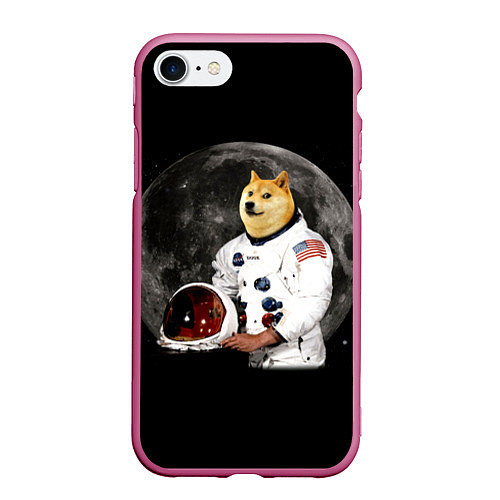 Чехол iPhone 7/8 матовый Доги Космонавт / 3D-Малиновый – фото 1