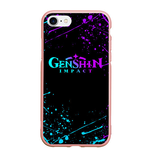 Чехол iPhone 7/8 матовый GENSHIN IMPACT NEON LOGO / 3D-Светло-розовый – фото 1