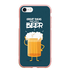 Чехол iPhone 7/8 матовый Great Ideas start with a BEER, цвет: 3D-светло-розовый