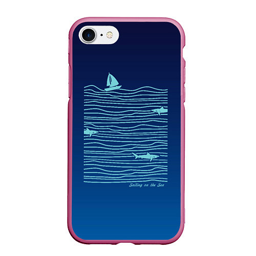 Чехол iPhone 7/8 матовый Акулы в море / 3D-Малиновый – фото 1