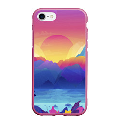 Чехол iPhone 7/8 матовый Красочные Горы, цвет: 3D-малиновый