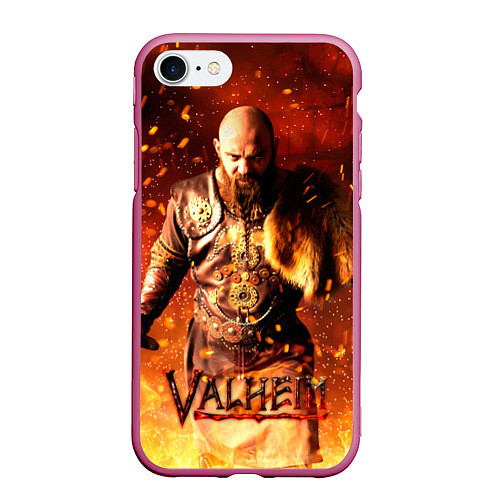 Чехол iPhone 7/8 матовый Valheim Викинг в огне / 3D-Малиновый – фото 1