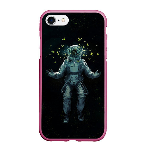 Чехол iPhone 7/8 матовый Космонавт и бабочки / 3D-Малиновый – фото 1