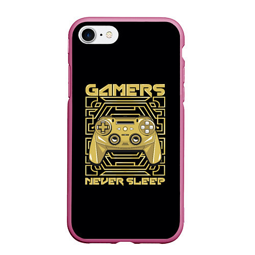 Чехол iPhone 7/8 матовый GAMERS NEVER SLEEP / 3D-Малиновый – фото 1