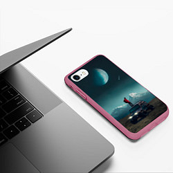 Чехол iPhone 7/8 матовый Космос в горах, цвет: 3D-малиновый — фото 2