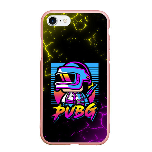 Чехол iPhone 7/8 матовый PUBG RETRO NEON ПАБГ НЕОН / 3D-Светло-розовый – фото 1