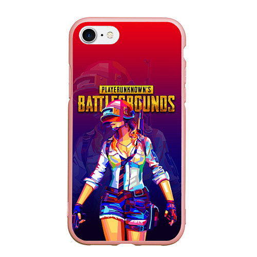 Чехол iPhone 7/8 матовый PUBG GIRL ПАБГ ДЕВУШКА / 3D-Светло-розовый – фото 1