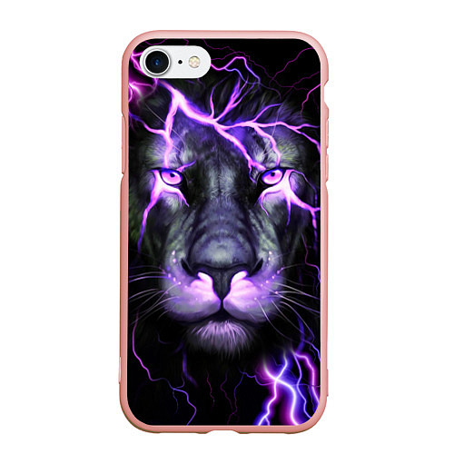 Чехол iPhone 7/8 матовый НЕОНОВЫЙ ЛЕВ NEON LION / 3D-Светло-розовый – фото 1