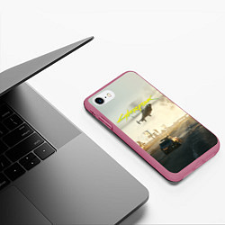 Чехол iPhone 7/8 матовый CYBERPUNK 2077 КИБЕРПАНК спина Z, цвет: 3D-малиновый — фото 2